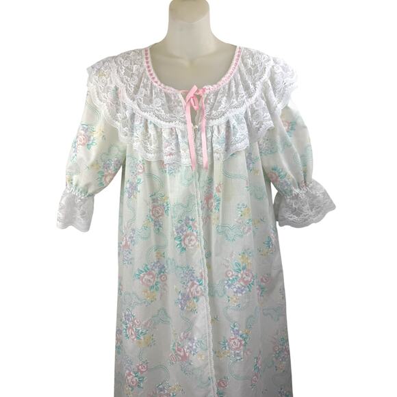 1970's SEARS APOSTROPHE floral lace summer robe - Picture 1 of 8